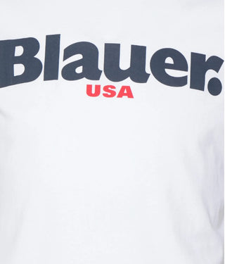 Blauer T-shirt girocollo con logo stampato 22SBLKH02374