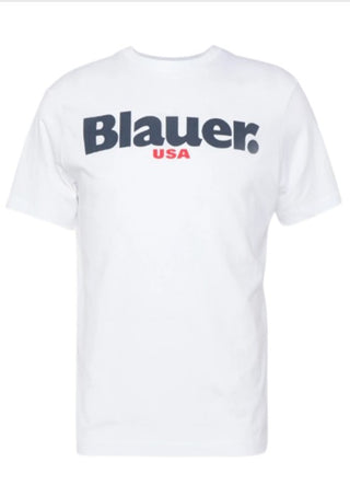 Blauer T-shirt girocollo con logo stampato 22SBLKH02374