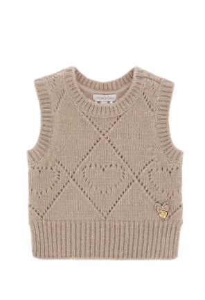 Angel's Face Gilet LOU In Lana Colore Beige Da Bambina