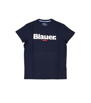 Blauer T-shirt girocollo con logo stampato 22SBLKH02374