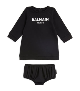 Balmain Crewneck Dress with Front Logo BT1000-Z0001