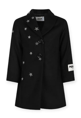 MSGM Cappotto nero per bambina con stelle F3MSJGCO149